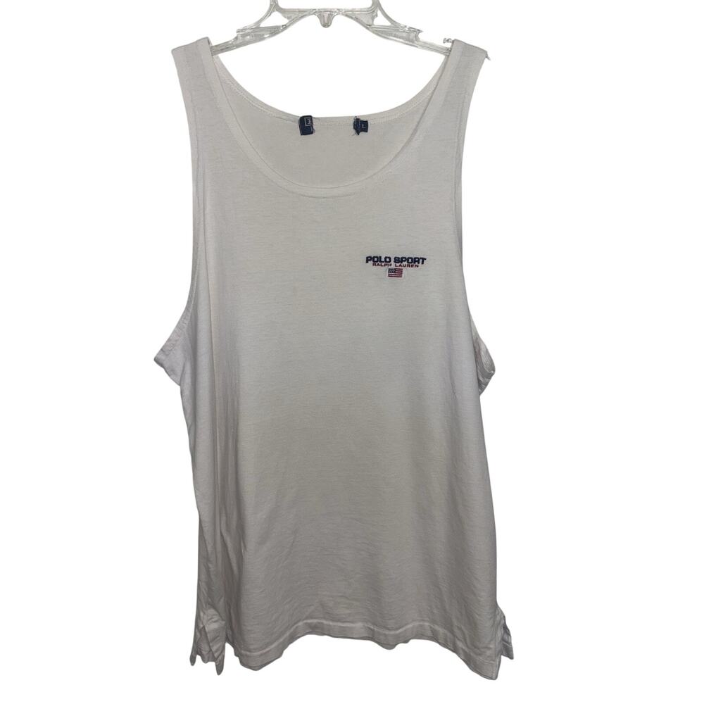 Vtg 90’s Polo Sport Ralph Lauren Men’s White Sleeveless Tank Large Flag 4th July